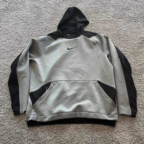 Nike Other - Nike Pro Hoodie Black Gray Dri-Fit Fleece Center Swoosh Logo Mens L BV5572-071